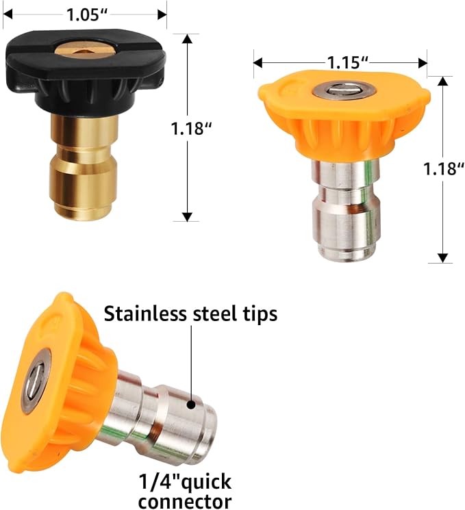 Pressure Washer Nozzle Tips 4500 PSI, Multiple Degrees,3.0GPM, 5Pcs | Pressure Washer Spray Nozzle Tips, 1/4 In Quick Connect, 0° 15° 25° 40° Soap Tip for Cleaning Car, Garden Road, Watering