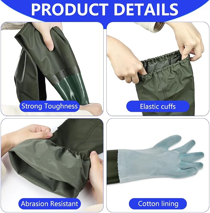 AUAUY 27" PVC Chemical Resistant Gloves, Long Rubber Gloves | Heavy Duty, Waterproof Reusable Long Sleeve Glove for Cleaning Suitable for Chemical, Acid, Alkali and Oil Work