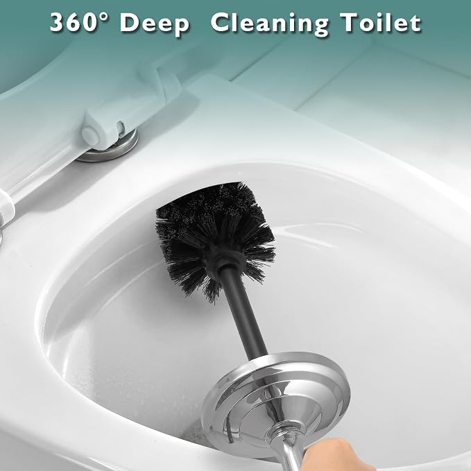 Chrome Toilet Brush and Holder Set，Toilet Bowl Brush and Holder | Heavy Duty Toilet Brush for Bathroom, Stainless Steel Toilet Cleaner Brush,Deep Cleaning,Space Saving,Covered Brush