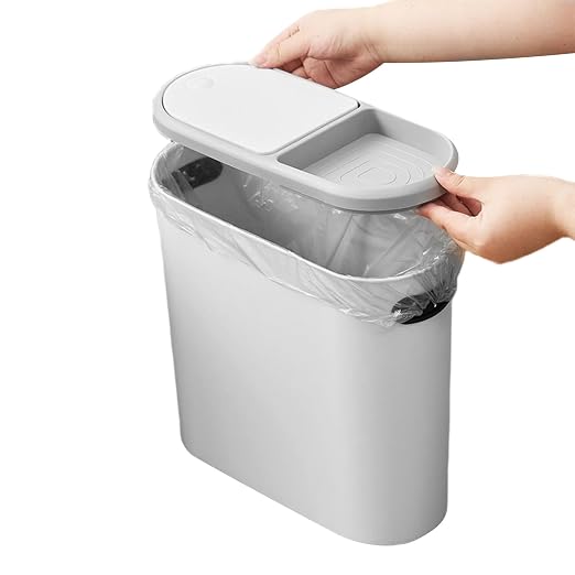 Slim Trash Can with Lid Slim Rubbish Container | Leakproof Rubbish Bin for Apartment RV Office Dormitory Boat Bathroom Bedroom Laundry Room Garage