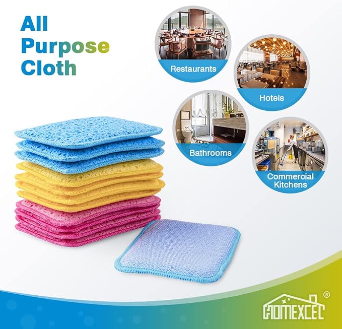 HOMEXCEL 12PK Scrub&Wipe Cloths, Dual-Sided Non-Scratch Sponges for Kitchen | Reusable Wire Dishwashing Rag, All-Purpose Scrub for Non-Stick Cookware/Dishes/Countertops/Bathroom/Household, Multicolor