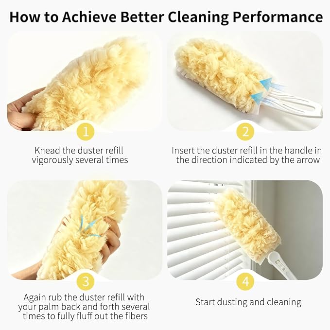 30 Count Yellow Duster Refills for Swiffer Duster Kit with 1 Handle | 2 Sided 360° Heavy Duty Duster, 5X Microfibers, Unscented Disposable Dusters for Cleaning Home, Office, Multi Surface