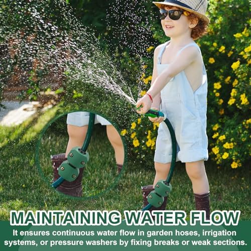 Pangda 2 Pack Garden Hose Mender Repair, Fits 3/8" or 1/2" Garden Hoses, Rust-free Poly Hose Connector with Clamp(Green, Black, Coupling)