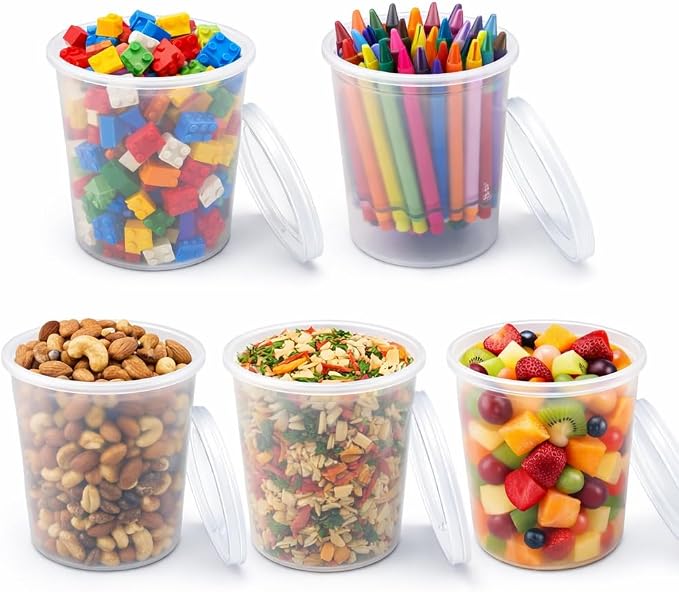 32 oz [20-Pack] Microwavable Plastic Deli Food Storage Containers with Lids | BPA Free, leak-resistant, stackable and freezer-safe design helps keep food fresh and secure