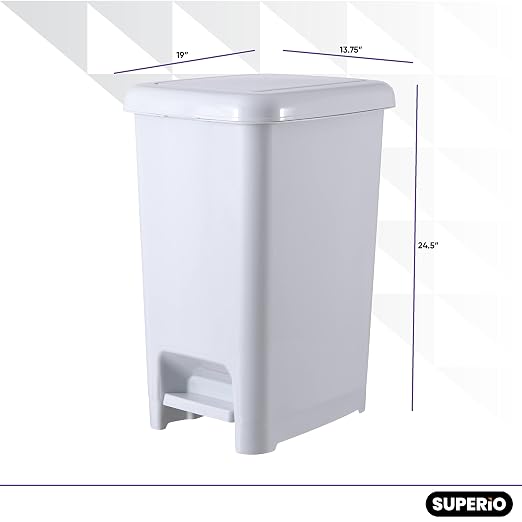 Superio Slim Trash Can with Foot Pedal, 64 Qt., Large Step On Trash Can, Durable Plastic Garbage Can with Removable Bucket, Kitchen Waste and Recycling Bin 16 Gallons, Smoke