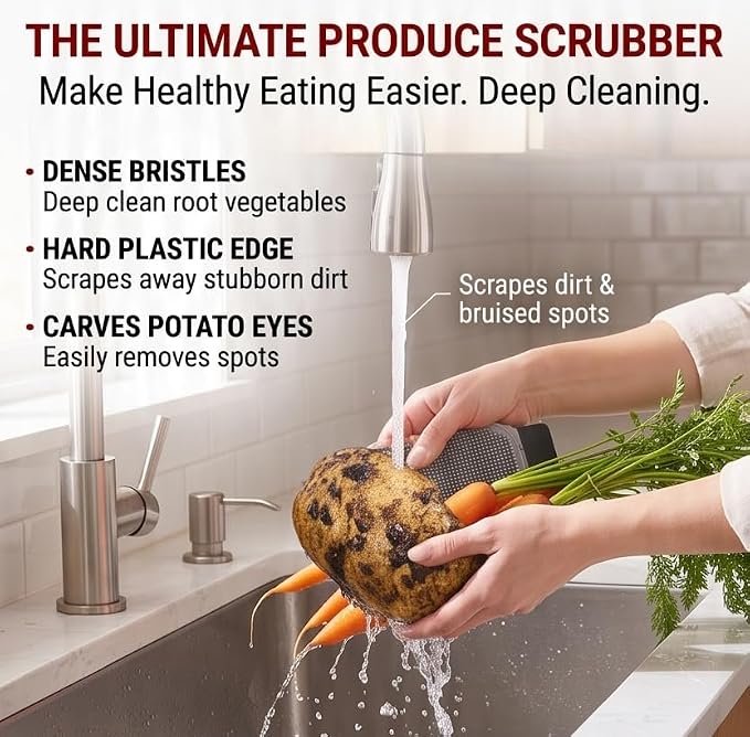 3-in-1 Silicone Dish Sponge-Food-Grade BPA-Free Cleaning Brush with Dual-Sided Comb&Scraper,Hanging Hole for Easy Storage,Fast-Dry Reusable Kitchen Gadget for Dishes/Fruits/Vegetables (Grey 1PCS)
