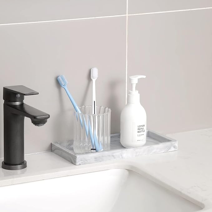 Silicone Bathroom Vanity Tray Dish Soap Holder Sink Organizer, Marble Grey | 2 Pack, Thickened Silicone, Easy to Clean, Waterproof, Non-Slip, for Countertop, Kitchen, Bedroom, Dresser