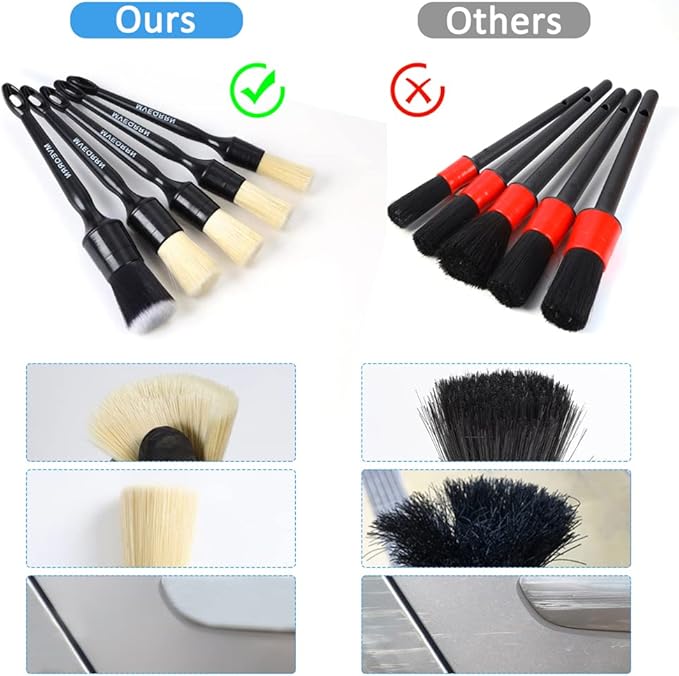 MVEQRRN 5pcs Car Detailing Brush Set,Boar Hair Detailing Brushes | Ultra Soft ,Scratch-Free,Auto Detail Brush for Leather Seats,Detail Brushes Car Detailing for Interior Exterior