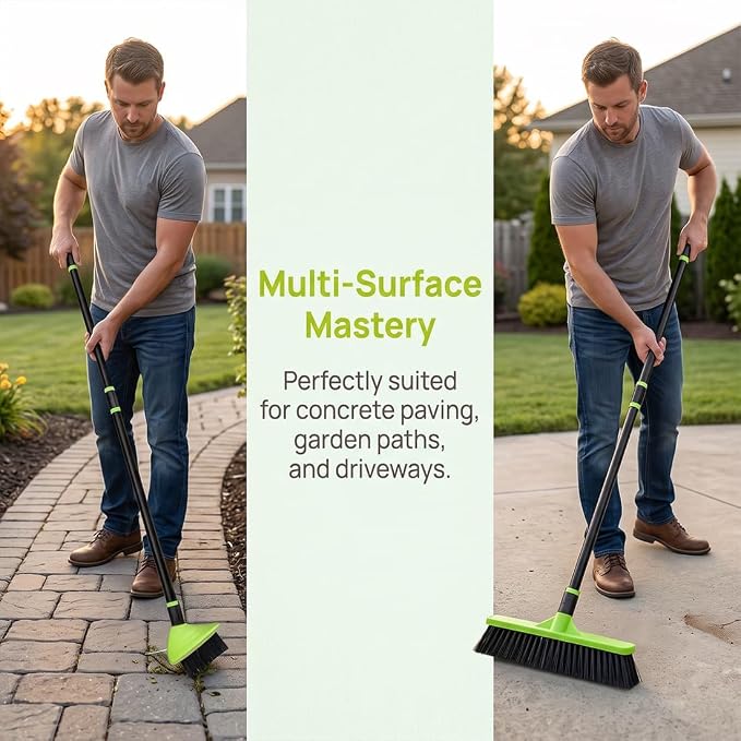 3-in-1 Versatile Weed Brush Combo Set, Floor Scrub Brush with Long Handle | Interchangeable Deck Cleaning Tool, Deck Brush for Patio, Concrete, Driveway & Outdoor Cleaning