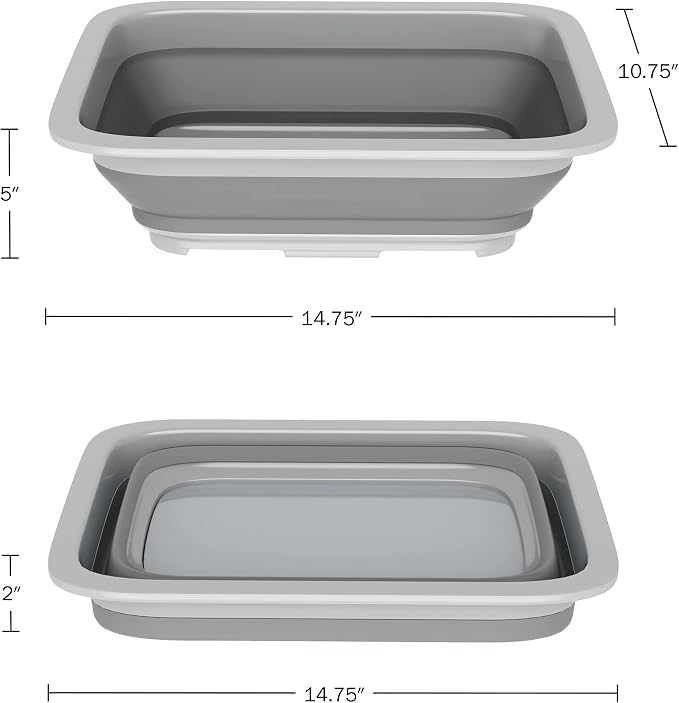 Collapsible Trash Can and Camp Sink Set - 29.5-Gallon Garbage Bin and 7-Liter Wash Basin - Camping Accessories by Wakeman Outdoors (Gray and Green)