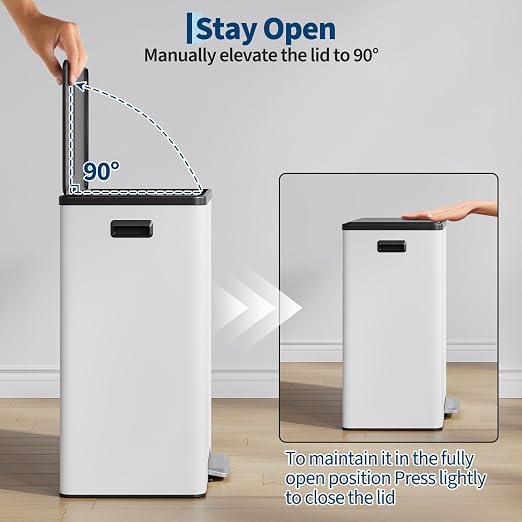 Jojoka Dual Trash Can for Kitchen Recycling and Trash, 16-Gallon Stainless Steel Double Garbage Bin with Lid and Foot Pedal, Soft Close, Removable Compartments for Waste Separation, Home Organization