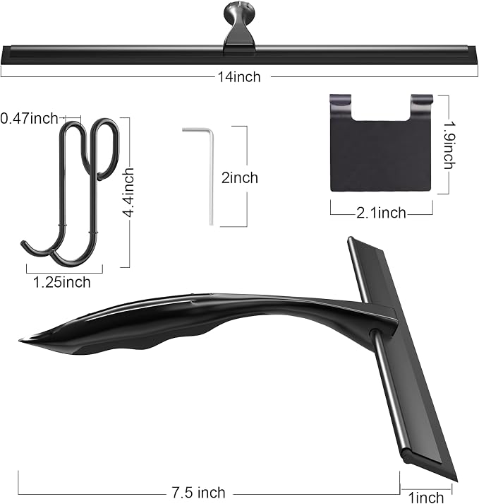 14'' Shower Squeegee, TOOVEM Squeegee for Shower Glass Door for Glass Doors, Windows, Bathroom, Car Windshield, Black