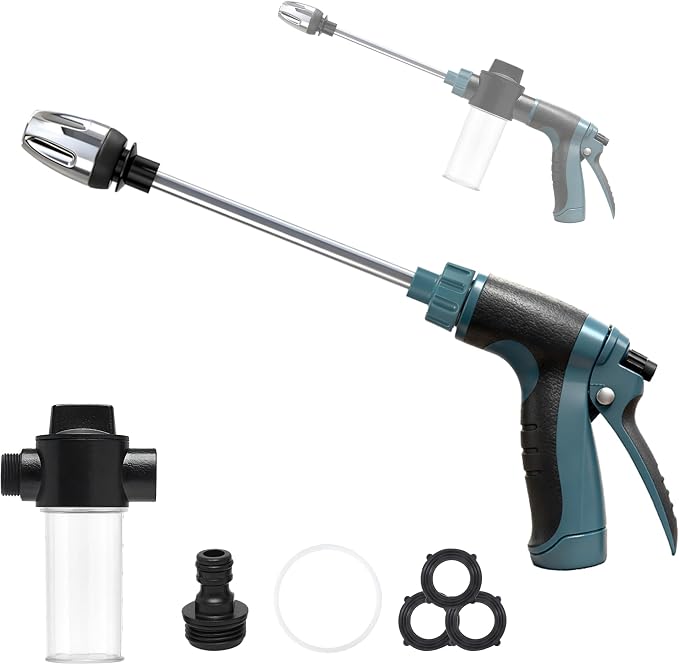 High Pressure Garden hose Nozzle, Hose Sprayer with Soap Dispenser | Soap Sprayer for Garden Hose, Adjustable Nozzle for Gardening, Solar Panel Cleaning, Pet Showering