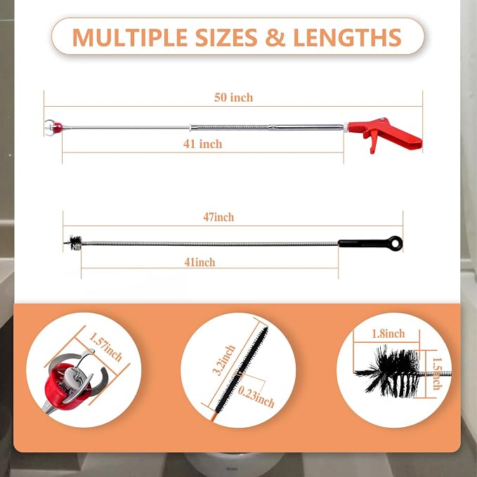 Drain Snake Toilet Auger AC Drain Line Cleaning brush Hair Clog Remover Tools Drain opener set for Men/Women Perfect Option Types of clog for Toilet,Kitchen Sink,Bathroom Sewer Various Projects