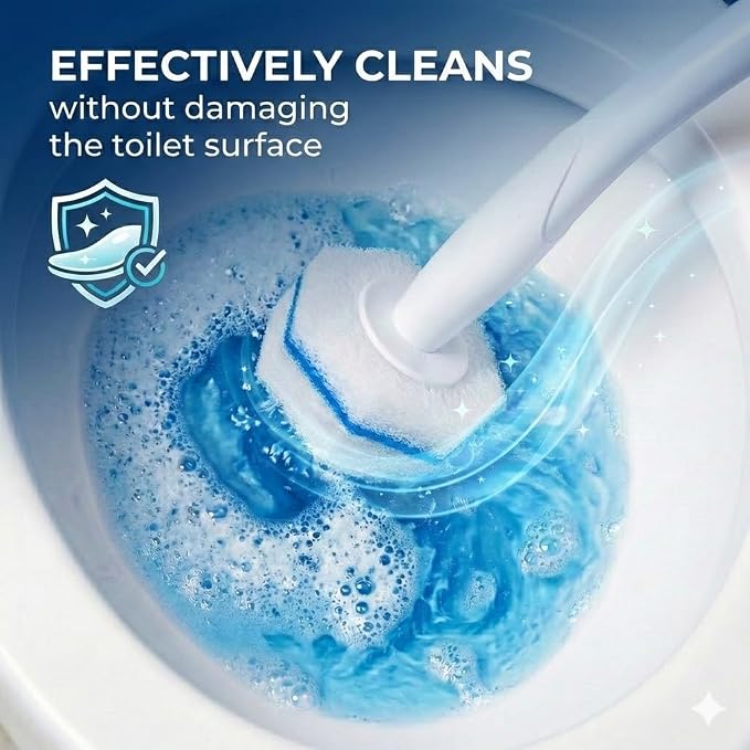 Disposable Toilet Brush Cleaning Supplies, Toilet Bowl Cleaner and Holder Set with 50 Toilet Cleaning Wand Refill Pads, Bathroom Maintenance Wall Mounted Toilet Cleaner Kit (White+Blue)