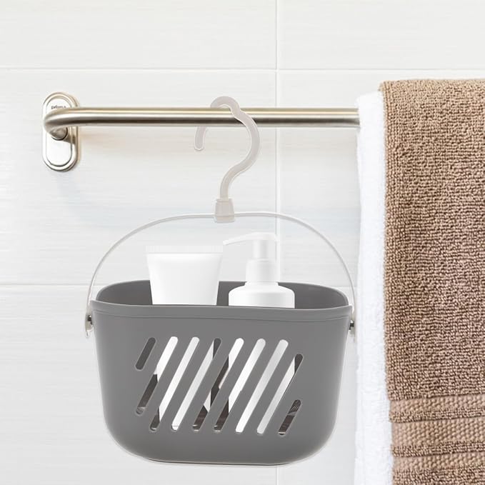 PRETYZOOM Hanging Shower Basket with Hook 8.26 X 5.51 X 5.11 Inch Plastic Bathroom Organizer for Toiletries and Cleaning Supplies Space-Saving Hanging Shower Caddy
