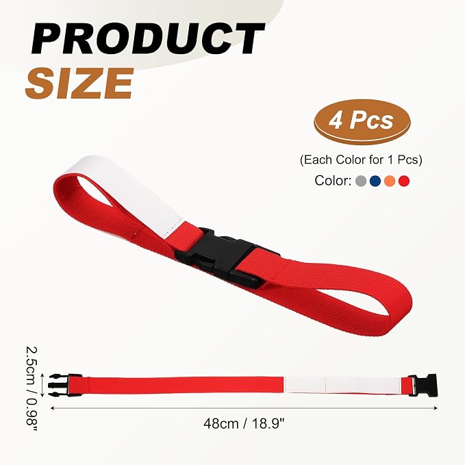 uxcell 4 Pcs Laundry Strap with Buckle, Multipurpose Laundry Strap Replacement Wash Care Utility Household Cleaning Loop Athletics Accessories Tools Storage, Gray/Dark Blue/Orange/Red