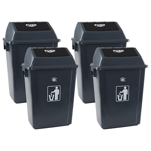 13 Gallon Swing Top Trash Can, 4-Pack Recycling Waste Bin | Large Recycle Bin with Swing Lid, Space-Saving Slim Design for Home, Dorm, Office, Durable Plastic, Gray