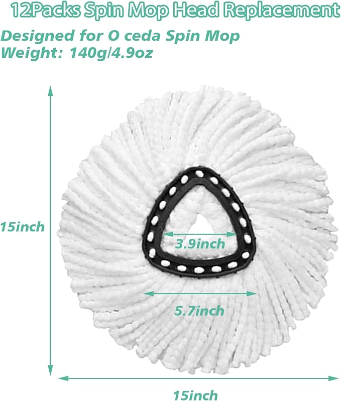12PCS Spin Mop Replacement,100% Microfiber,Machine Washable,360° Rotation | Compatible with Cedar Easywring 1-Tank System,Deep-Cleaning,360° Rotation,Edge-to-Edge Reach,Easy House Floor Mopping