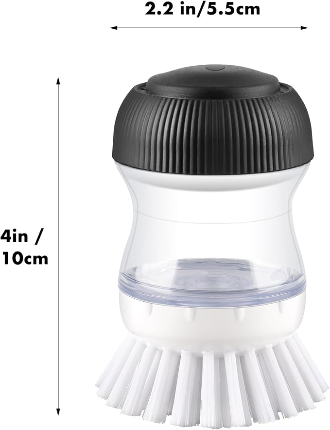 OYV Soap Dispensing Palm Brush, 1-Pack Dish Scrub Brush, Black/Clear/White | Dish Brush with Soap Dispenser, Non-Scratch Nylon Bristles, For Dishes, Pots, Pans And Sinks
