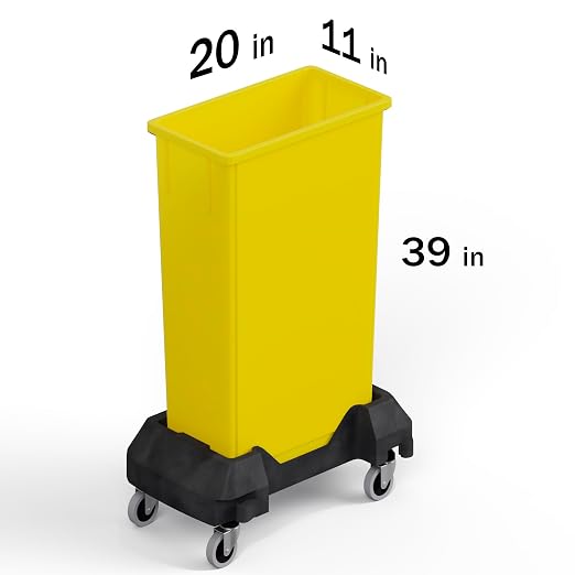 23 Gallon Yellow Rectangular Slim Trash Can with Dolly | Great for Home, Commercial, or Restaurant Use.