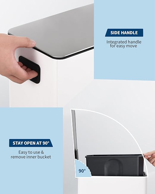 GarveeTech Slim Trash Can, 4 Gallon/15 L Kitchen Garbage Can with Soft Close Lid & Removable Inner Bucket, Small Narrow Recycling Bin for Bathroom, Living Room, Office, White | Small Narrow Recycling Bin with Removable Inner Bucket for Bathroom, Living...