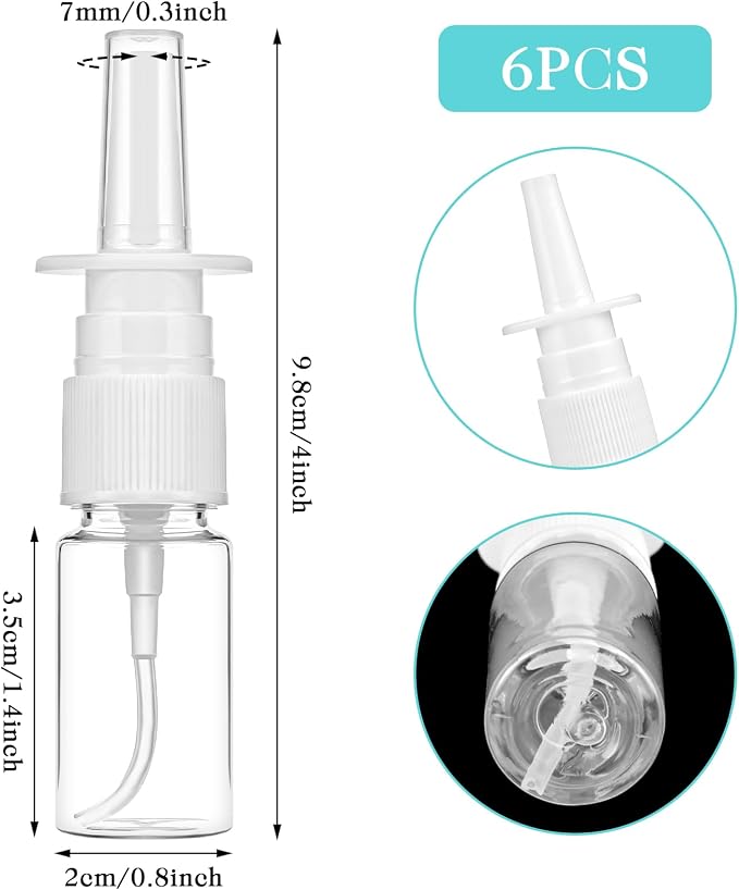 Larrel 6 PCS Nasal Spray Bottle, Small Portable Nose Spray Bottle Plastic Refillable Nasal Sprayer Container Rhinitis Care Sprayer for Home-Made Saline Nasal Perfume (Clear) 10ml