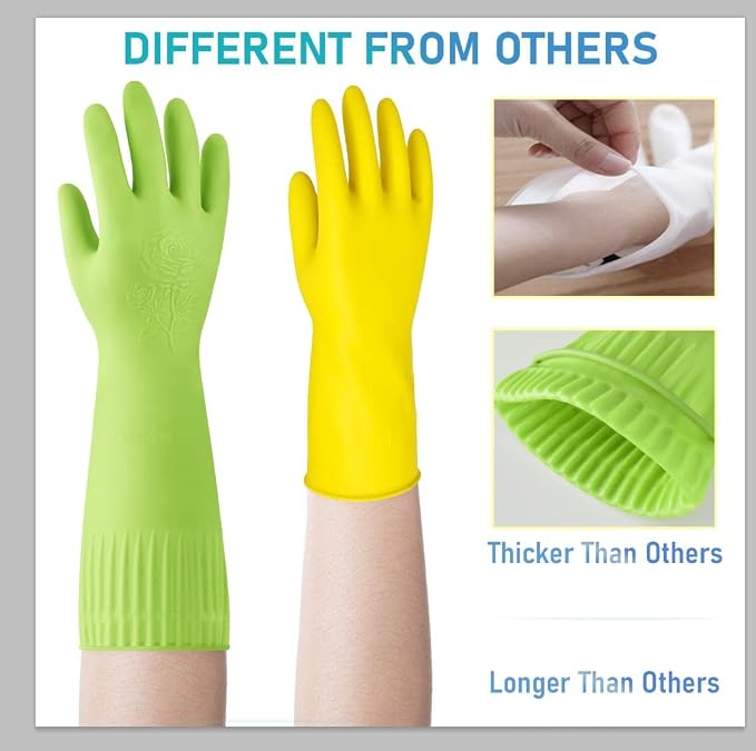 Disfore Rubber-Gloves Dishwashing Gloves for Cleaning-Kitchen - 2 Pairs Long Household Cleaning Gloves for Washing Dishes