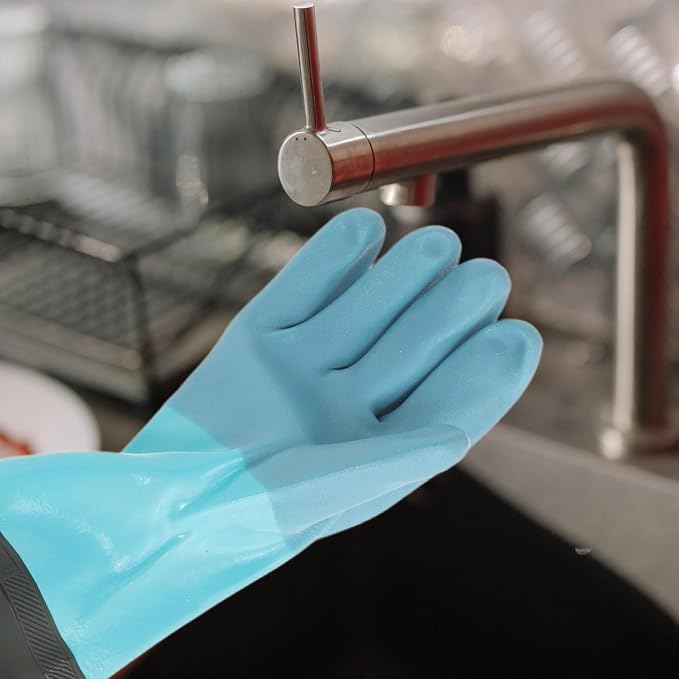 Zerodeko Long Rubber Gloves Elbow Length Waterproof Heavy Duty Reusable Household Cleaning Gloves with Extended Cuff for Gardening and Work Safety