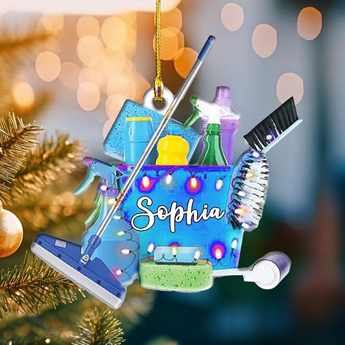 Personalized Cleaning Tools Ornament, Custom Housekeeping Christmas Tree Decoration, Holiday Keepsake Gift for Cleaners, Janitors, Pressure Washers, Housekeepers, Maids and Cleaning Lovers (CT6)