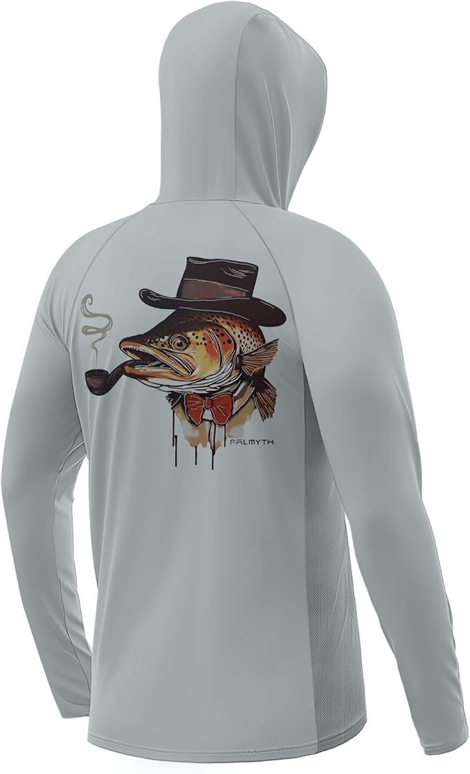 Palmyth Men's Fishing Hoodie UPF 50+ Long Sleeve with Face Mask Neck Gaiter | Zipper Pocket, Thumb Loops, Quick-Dry, Side Mesh Panels, Lens Cleaning Cloth