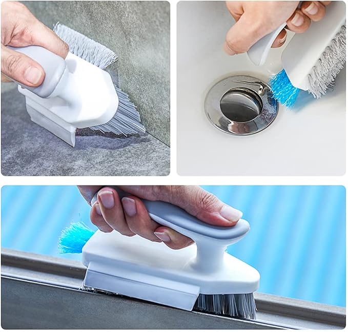 Grout and Corner Scrubber Brush with Scraper Tool 4-in-1, Stiff Bristles Crevice Floor Cleaner for Cleaning Bathroom Kitchen Wall Gap Cleaning Brush