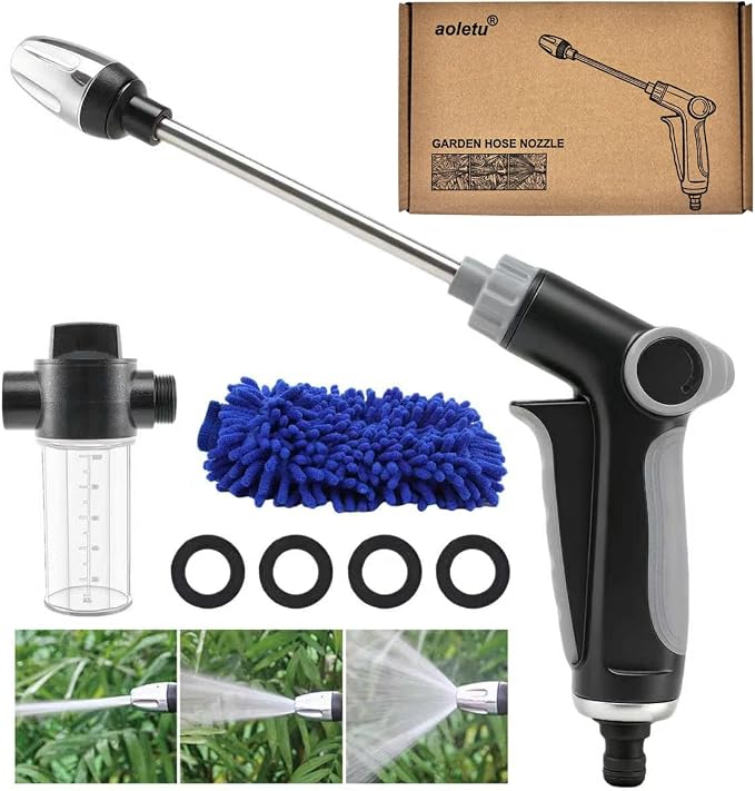Garden Hose Nozzle High Pressure,360 Rotating Water Sprayer with 3 Spray Modes,Turn Any Hose into a High Pressure Water Cleaning,Heavy Duty Hose Attachment for Car Washing,Patio,Yard,Garden Cleaning