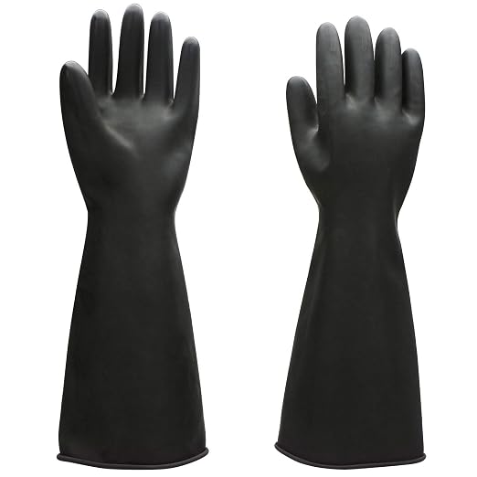 Safety Work Gloves for Men, 3 Pairs Chemical Resistant Elbow Length Gloves, Heavy Duty Rubber Industrial Glove for Cleaning Aquarium, Pool, Chemistry Laboratory, 18" Long, Extra Large