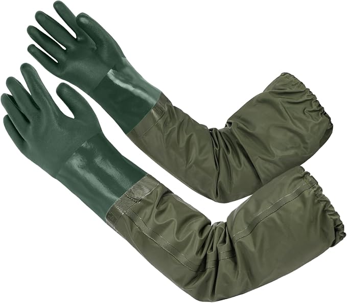AUAUY 27" PVC Chemical Resistant Gloves, Long Rubber Gloves | Heavy Duty, Waterproof Reusable Long Sleeve Glove for Cleaning Suitable for Chemical, Acid, Alkali and Oil Work