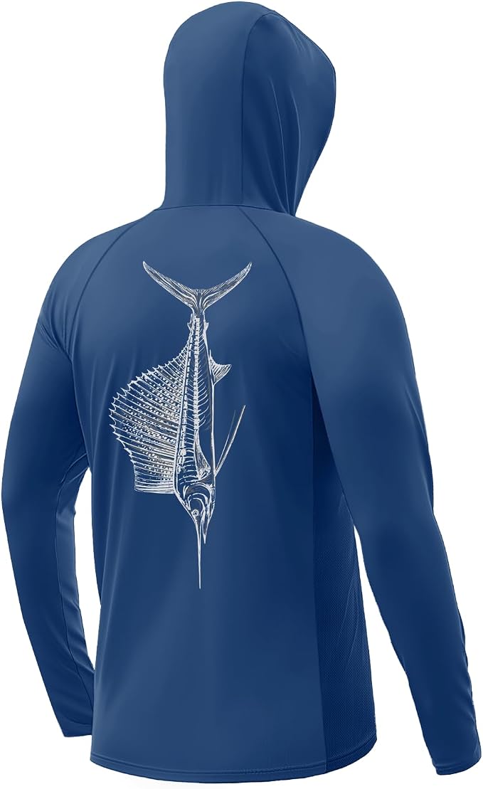 Palmyth Men's Fishing Hoodie UPF 50+ Long Sleeve with Face Mask Neck Gaiter | Zipper Pocket, Thumb Loops, Quick-Dry, Side Mesh Panels, Lens Cleaning Cloth