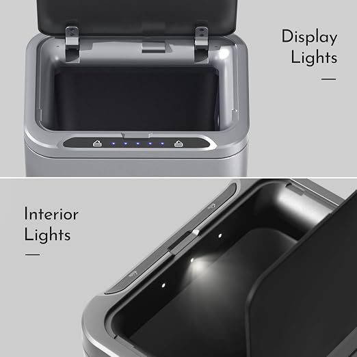 ELPHECO Stainless Steel Office Trash Can 6.6 Gallon Motion Sensor Garbage Bin Rectangular Automatic Touch Free Waste Bin for Hotel and Living Room | Automatic Garbage Bin Rectangular Touch Free Waste Bin for Hotel and Living Room, 2AA