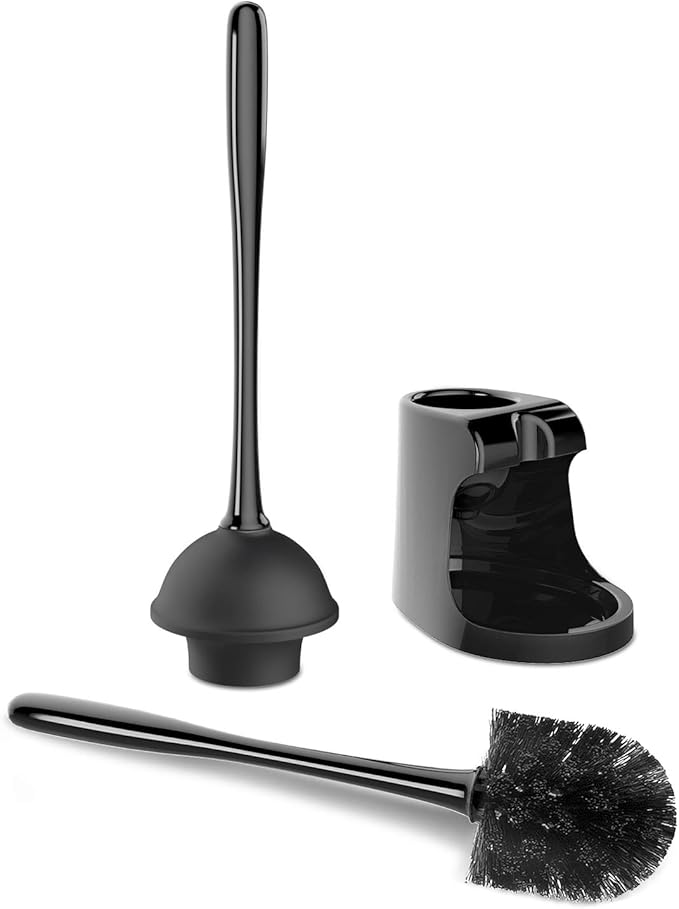 MR.SIGA Toilet Plunger and Brush Combo for Toilet Cleaning, Black, 2 Set | Heavy duty toilet brush and plunger set, toilet bowl brush and plunger with holder