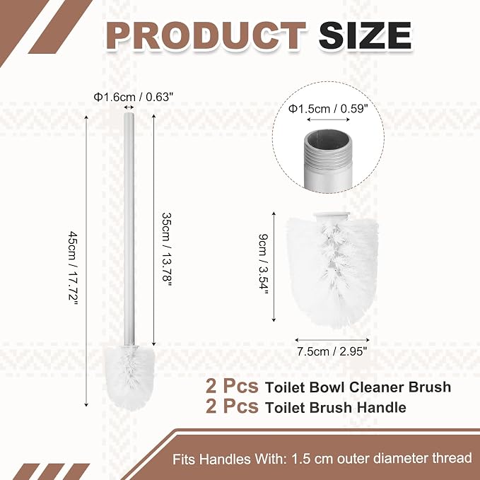 uxcell 2 Pcs Toilet Brush Set Replacement Head, 13.8 Inch Toilet Brush Refills with Handle, Bathroom Cleaning Tool Restroom Accessories for Bathtubs Bathroom Home Apartments Office, White