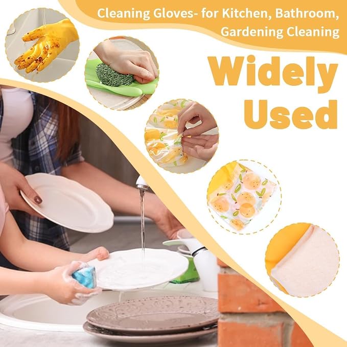 Dishwashing Cleaning Gloves, Rubber Glove with Cotton Lined | 2 Pairs Reusable Latex Free Kitchen Gloves, Long Waterproof Household Glove for Laundry Cleaning Working Gardening Cooking