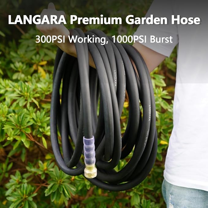 Heavy Duty Premium Garden Hose 200ft x 5/8", 300PSI Working, 1000PSI Burst, Hybrid Rubber Water Hose with Transparent Swivel Handle - Hot/Cold Water - Five Layered Braiding with Brass fittings (Black)