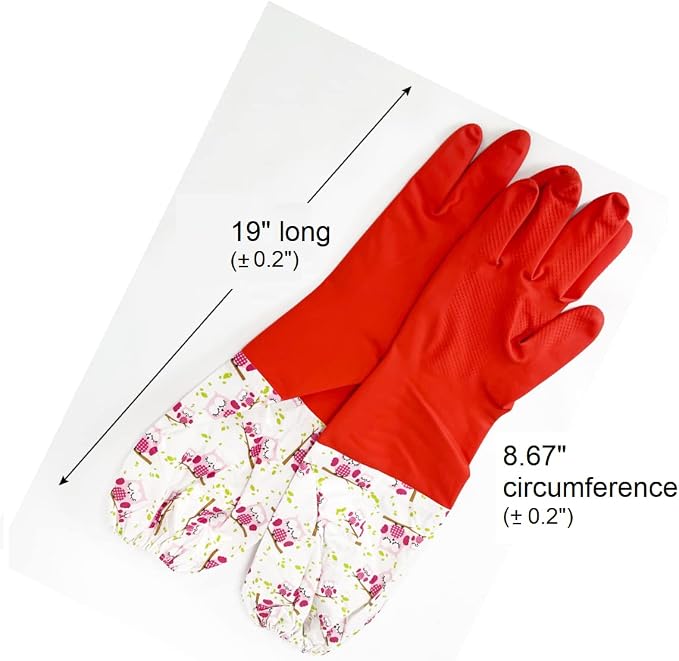 Myungjin Fleece-Lined, Flock Lining, Insulated Long Cuff, Reusable Waterproof Household Kitchen Dishwashing Non-Slip Cleaning Latex Rubber Gloves (2 Pairs)