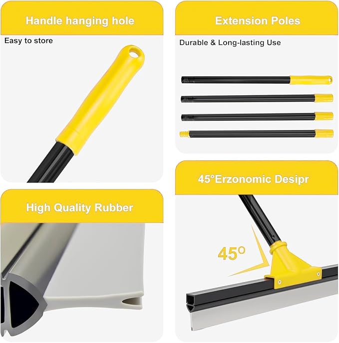 17" Heavy Duty Floor Squeegee with 40.8 Inch Long Handle, Suitable for Bathroom Tiles, Garage Concrete Floors, Shower Glass & Windows Cleaning