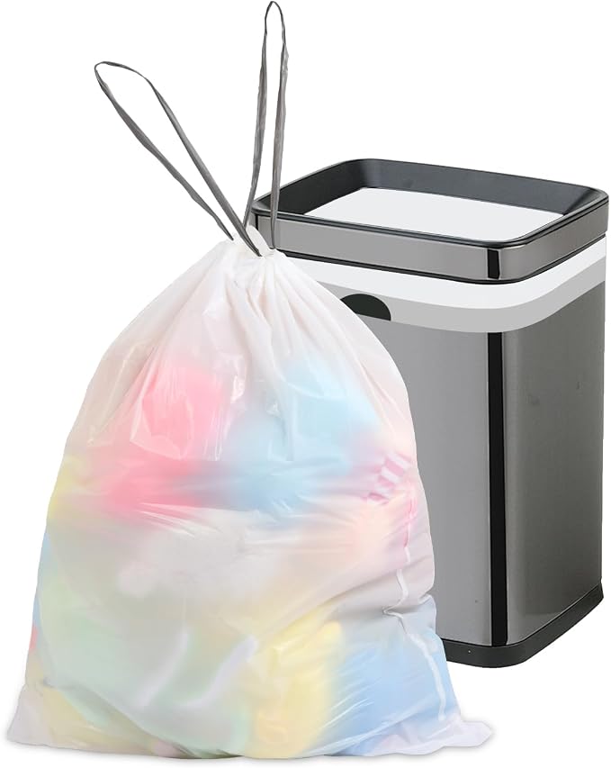 10 Gallon Trash Bags Drawstring, 1 Mil Thick White 75 Count | Garbage Bag for Office Kitchen