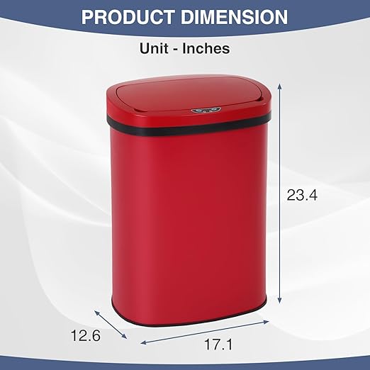 PayLessHere | 13 Gallon Stainless Steel Trash Can | Red | Automatic Touchless Lid with Motion Sensor | Kitchen Garbage Can with Waterproof Design | for Home, Office, Bathroom | Pack of 1