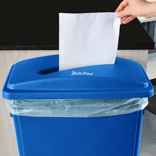PLASTIC PRINCE 23 Gallon Slim Trash Can with Paper Recycling Lid, Commercial Blue Rectangular Garbage Can, Waste Bin for Home Kitchen Cabinet 2 Pack