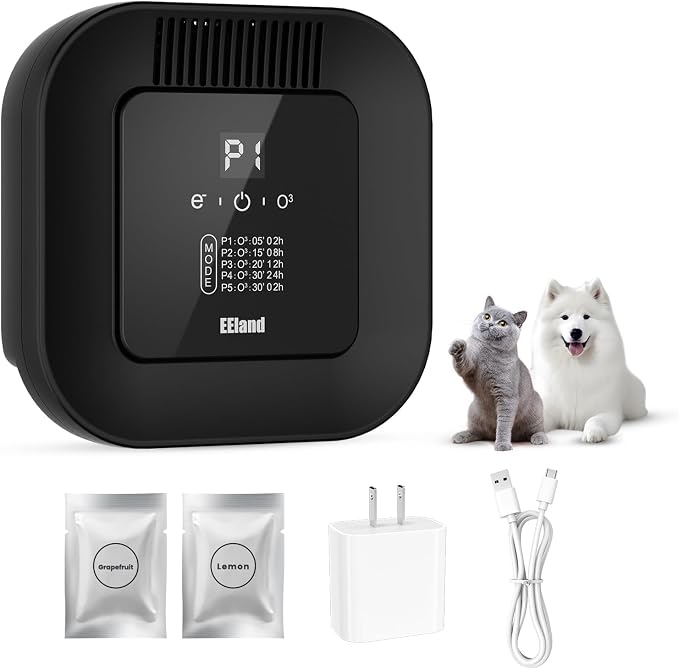 Cat Litter Deodorizer and Ozone Odor Eliminator with USB | 5-Mode Plug in Pet Air Purifier for Strong Urine Smell, Smoke, Wardrobe, Garage, and Car