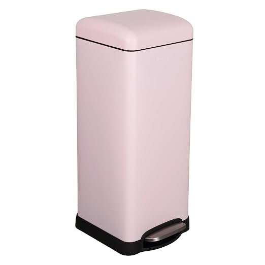 happimess Betty 8 Gal Step Trash Can Soft-Close Lid, Blush Pink | Removable Liner, Semi-Rectangular, Steel Pedal, Iron Powder Coated, 27" Height, Non-Skid Base
