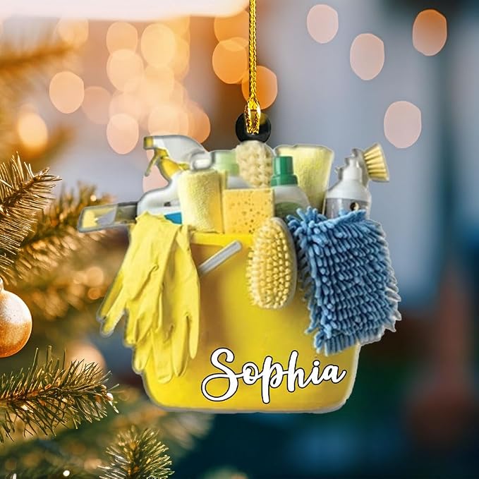 Personalized Cleaning Tools Ornament, Custom Housekeeping Christmas Tree Decoration, Holiday Keepsake Gift for Cleaners, Janitors, Pressure Washers, Housekeepers, Maids and Cleaning Lovers (CT5)