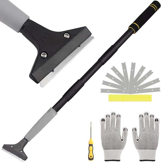 Floor Scraper Long Handle, 31" to 61" Gum Scraper Tool for Floor Cleaning Tile Wall Gum Paint with 4 inch Scraper Blade Long Handle Sturdy and Durable (31“-61”)